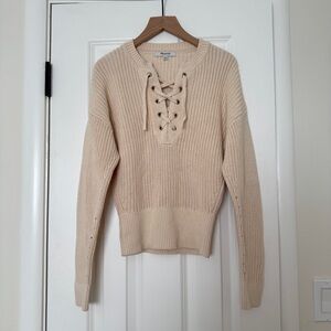 Madewell women’s ribbed lace up sweater vintage linen 100% cotton